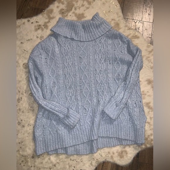 Free People Sweater Complex Cable Turtleneck blue boho $138 knit spring classic - Picture 3 of 8
